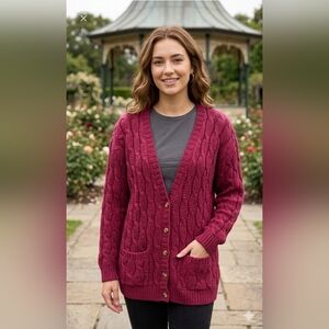 Vintage‎ Roo Crossing Special Hand Knit Cottage Red Sweater Cardigan Size M